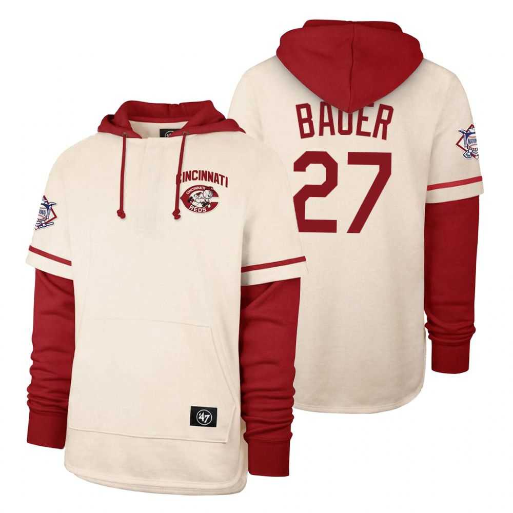 Men Cincinnati Reds 27 Baoer Cream 2021 Pullover Hoodie MLB Jersey Men Cincinnati Reds 27 Baoer Cream 2021 Pullover Hoodie MLB Jersey
